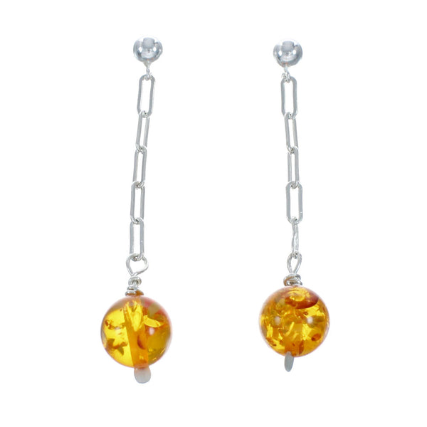 Navajo Amber Sterling Silver Post Dangle Earrings X10361
